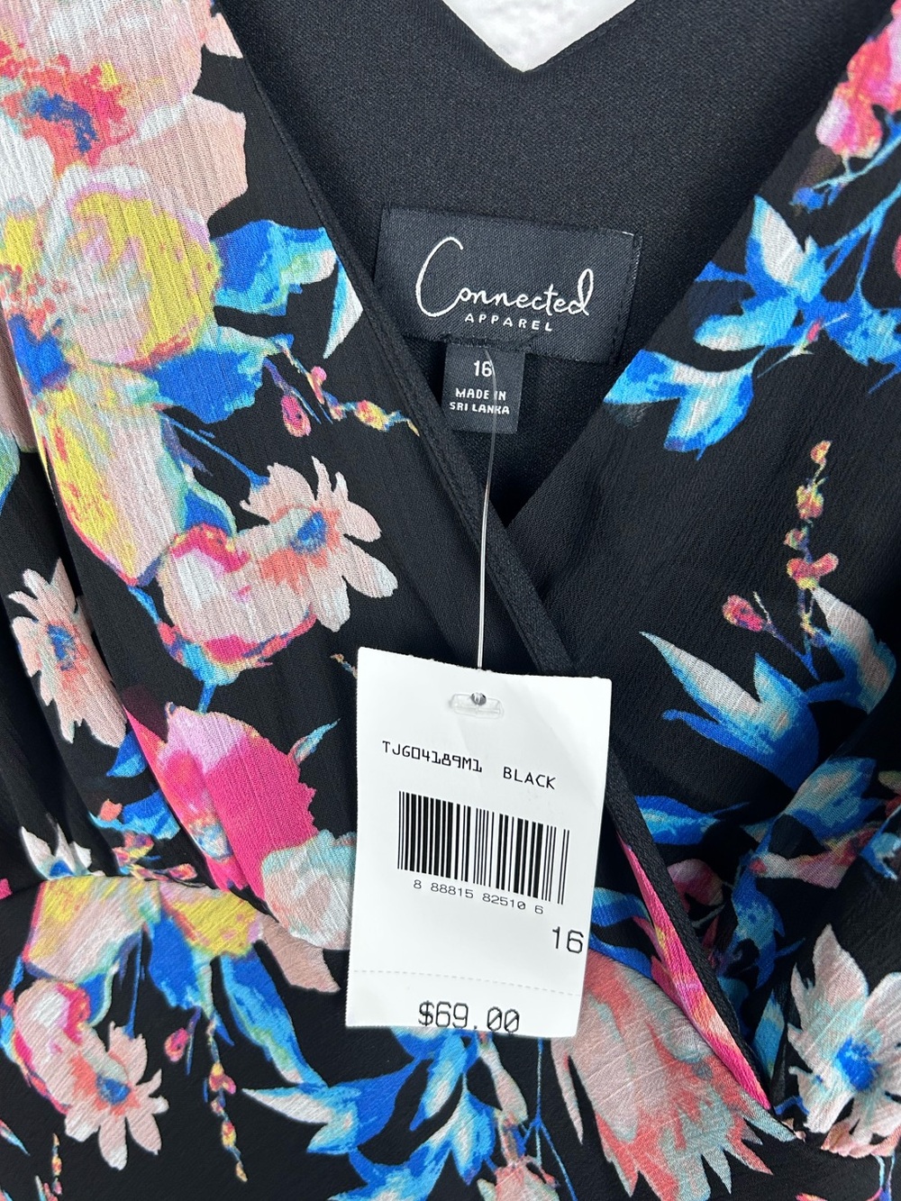Connected Apparel Floral Asymmetrical Midi Dress Black Pink Blue Size 16 NWT - Picture 4 of 6